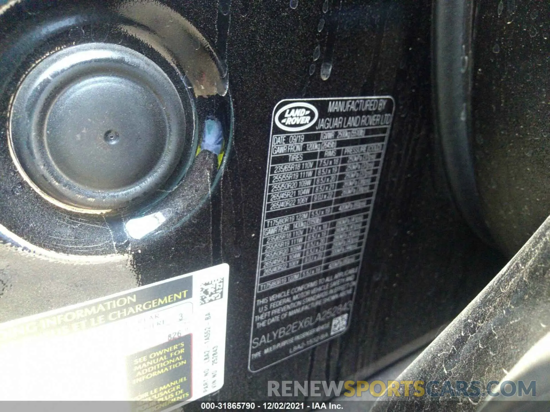 9 fotografías del automóvil dañado SALYB2EX6LA252843 LAND ROVER RANGE ROVER VELAR 2020