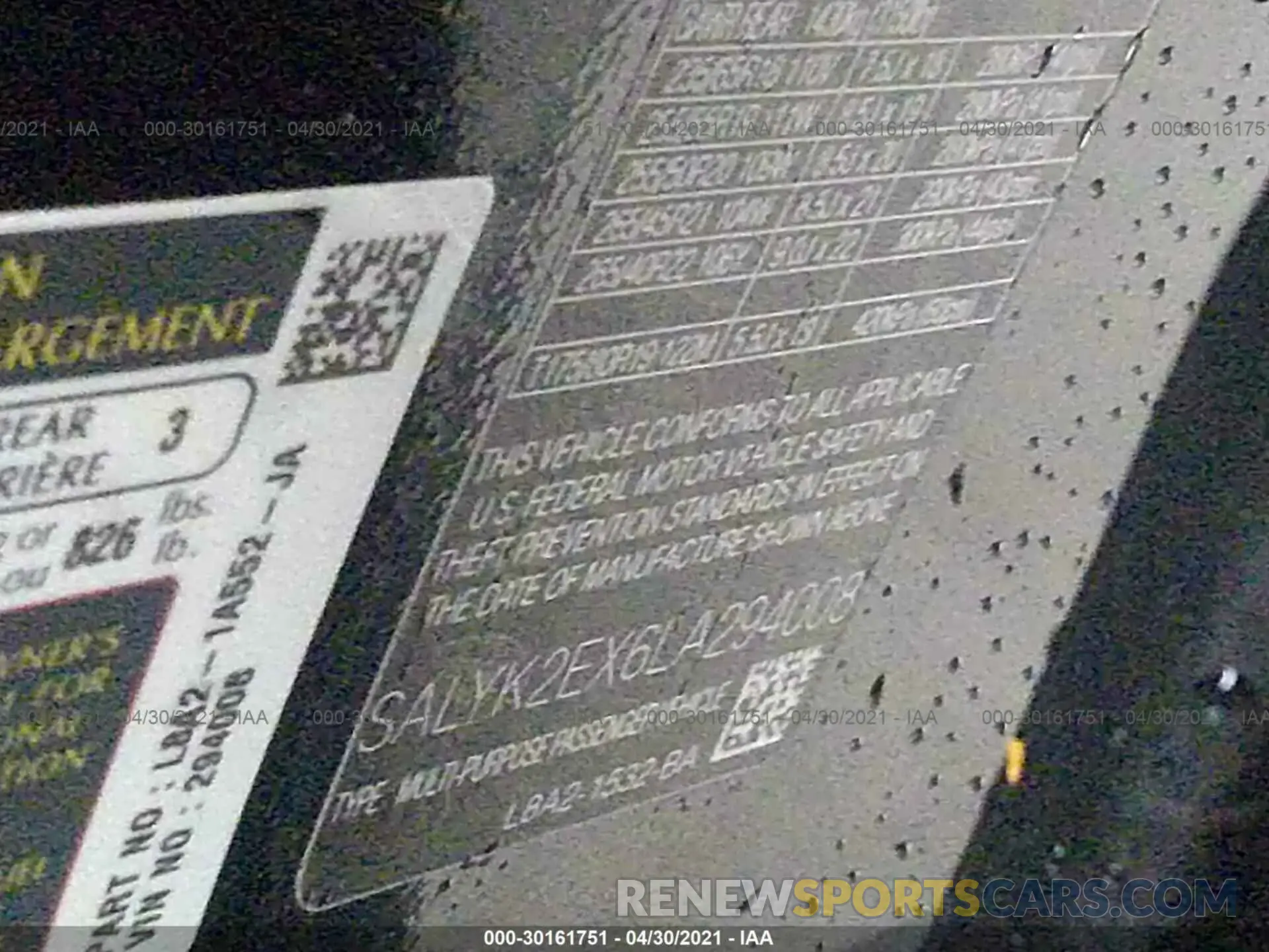 9 fotografías del automóvil dañado SALYK2EX6LA294008 LAND ROVER RANGE ROVER VELAR 2020