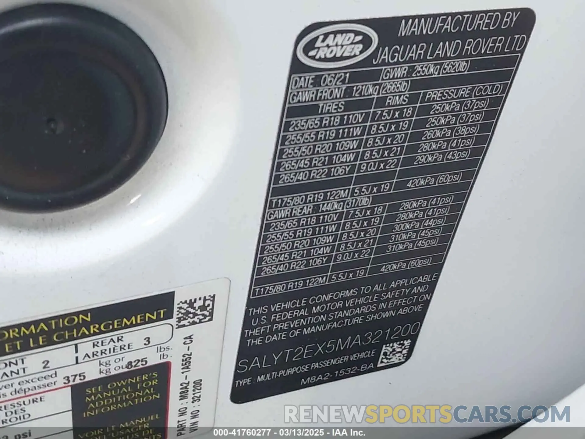 9 fotografías del automóvil dañado SALYT2EX5MA321200 LAND ROVER RANGE ROVER VELAR 2021