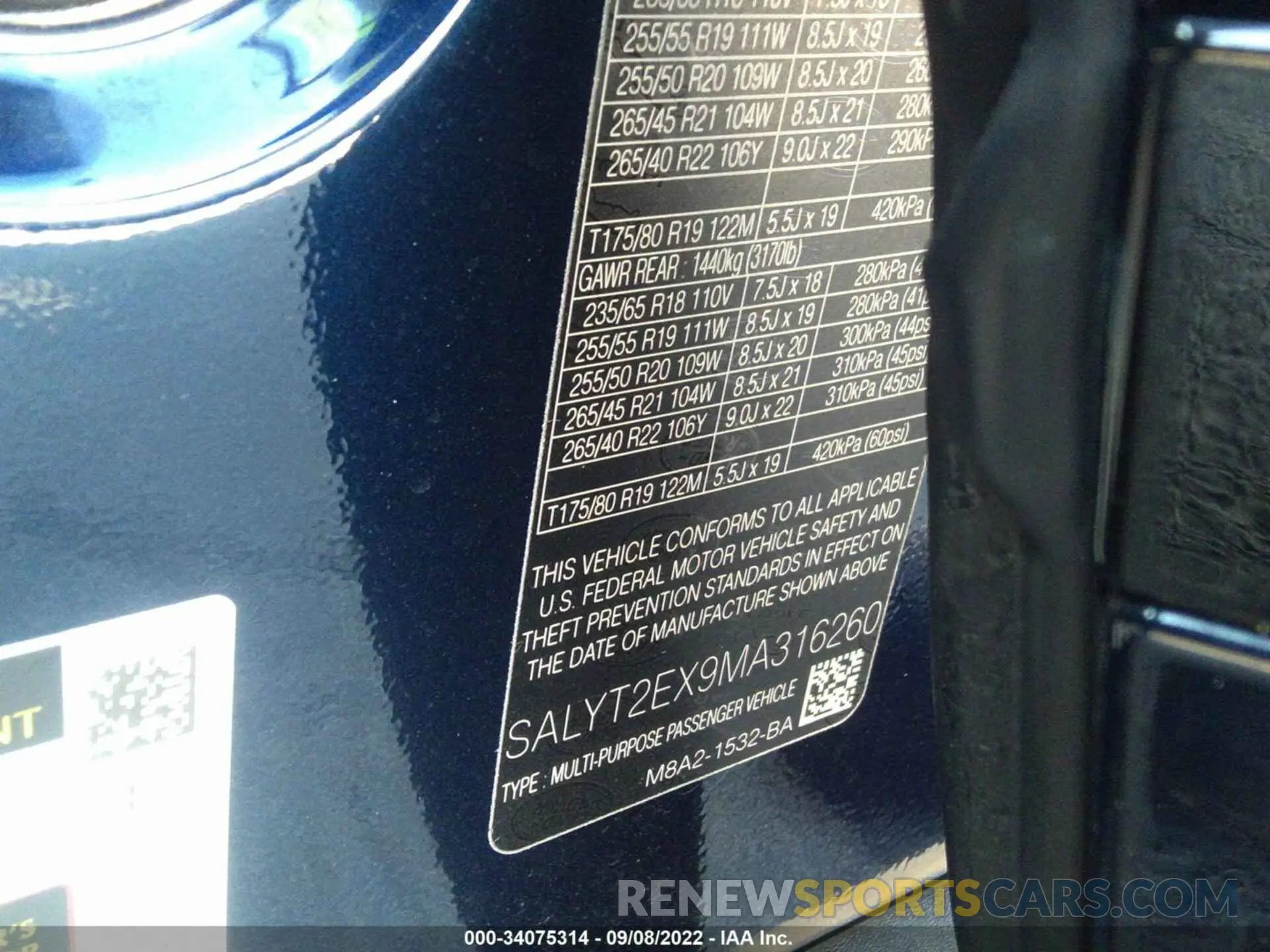 9 fotografías del automóvil dañado SALYT2EX9MA316260 LAND ROVER RANGE ROVER VELAR 2021
