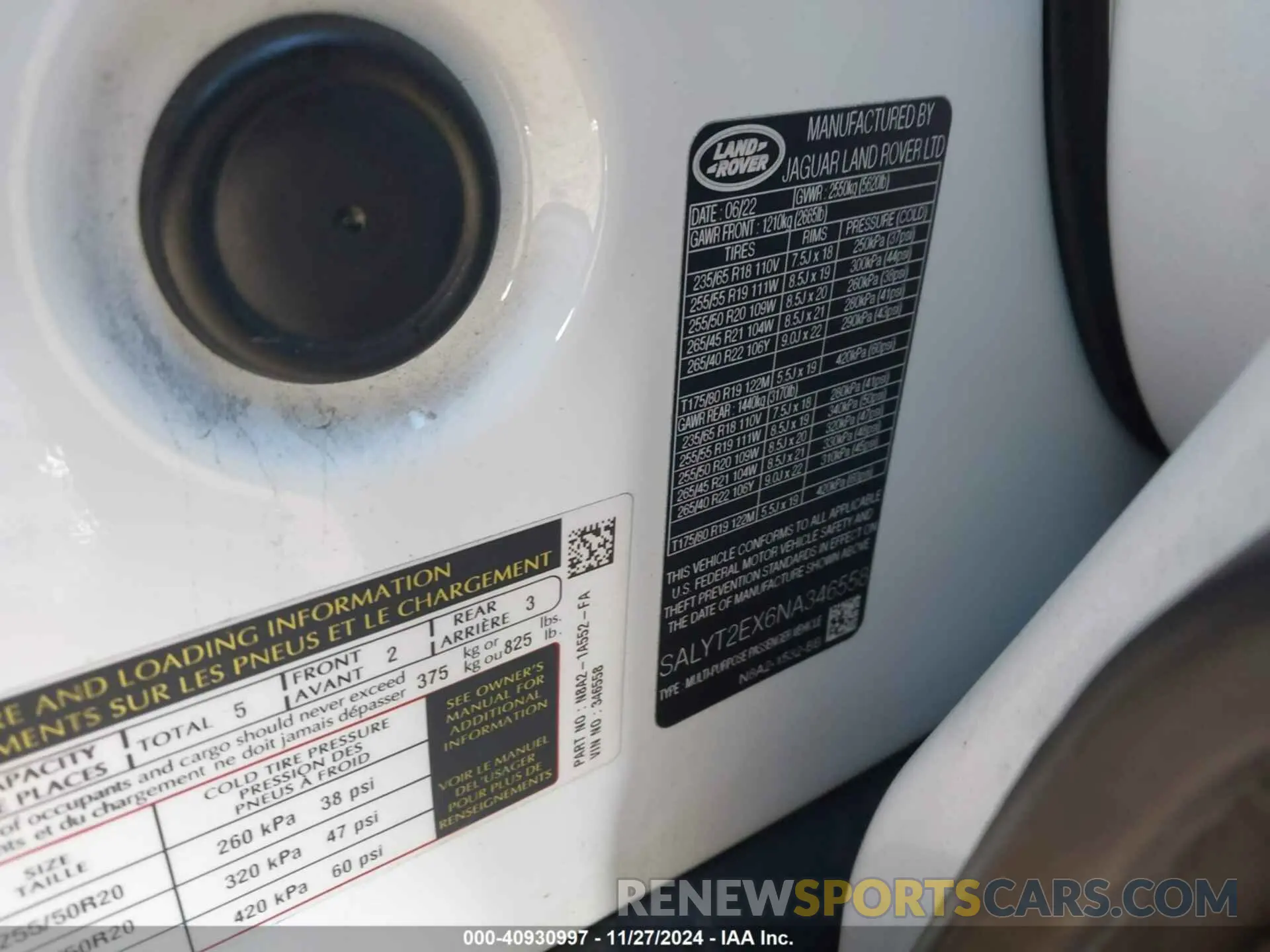 9 fotografías del automóvil dañado SALYT2EX6NA346558 LAND ROVER RANGE ROVER VELAR 2022