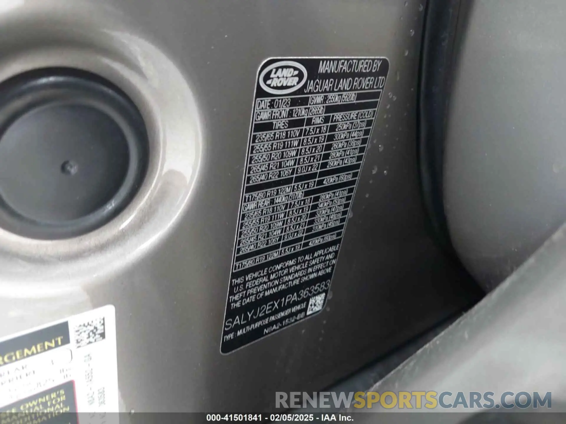 9 fotografías del automóvil dañado SALYJ2EX1PA363583 LAND ROVER RANGE ROVER VELAR 2023