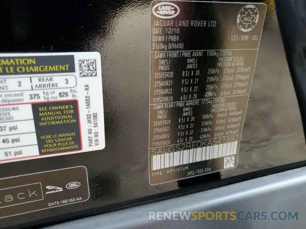 13 fotografías del automóvil dañado SALGS2RE0KA541882 LAND ROVER RANGEROVER 2019