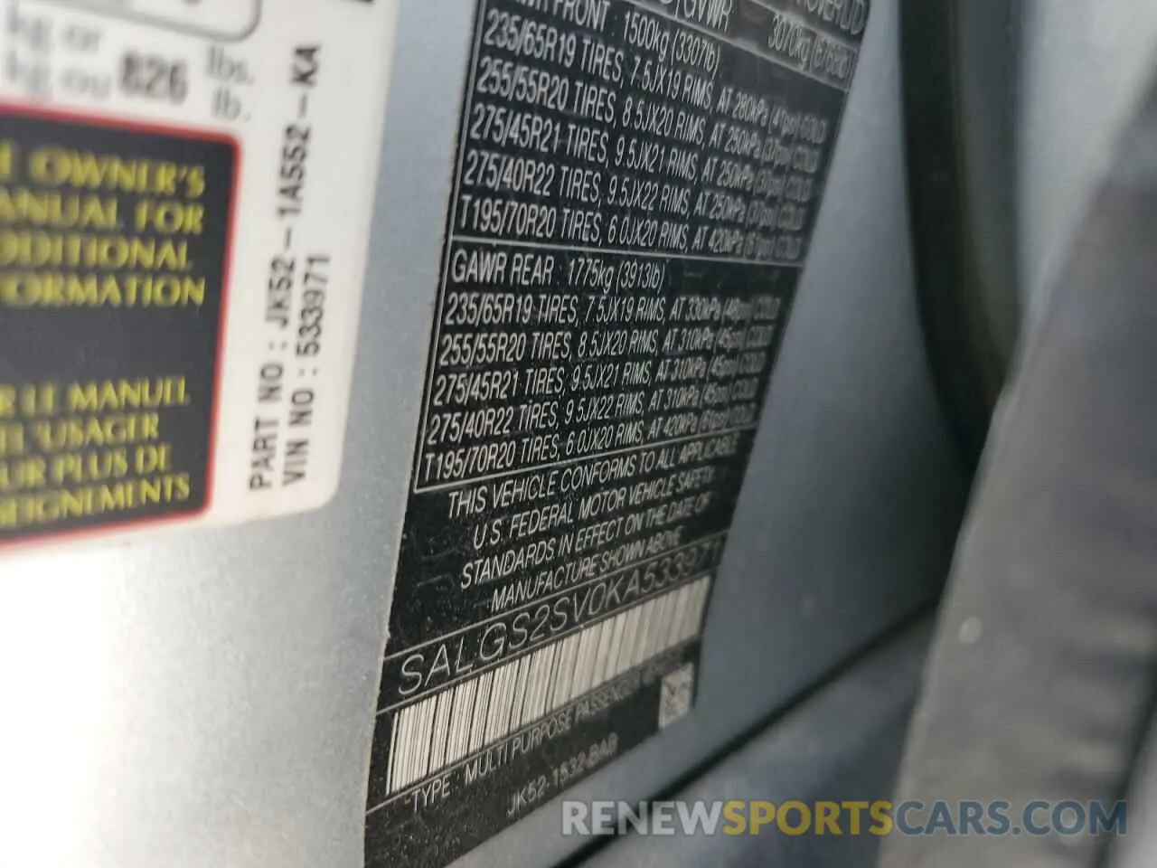 13 fotografías del automóvil dañado SALGS2SV0KA533971 LAND ROVER RANGEROVER 2019