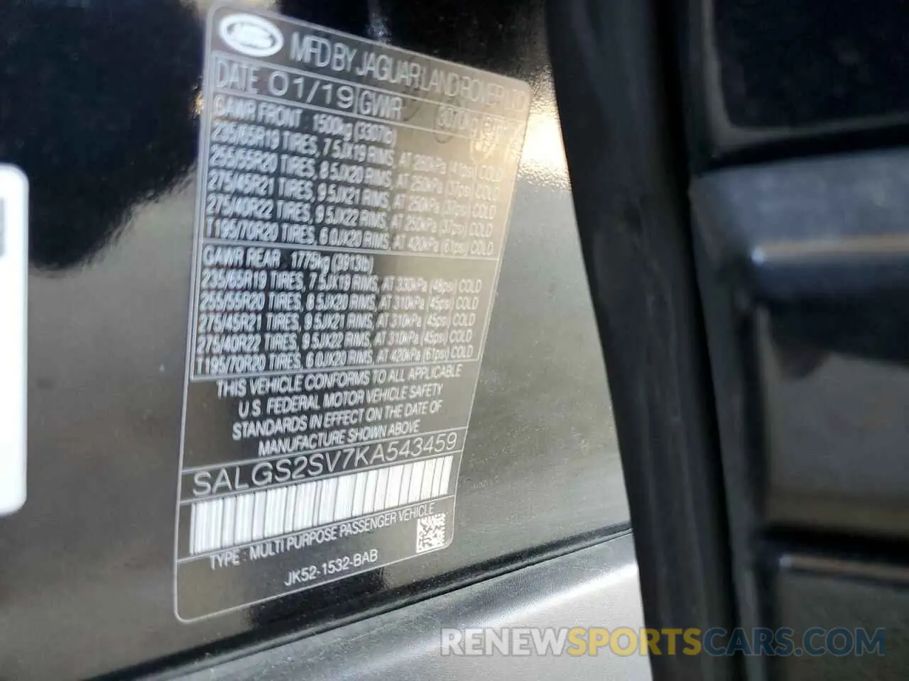 13 fotografías del automóvil dañado SALGS2SV7KA543459 LAND ROVER RANGEROVER 2019