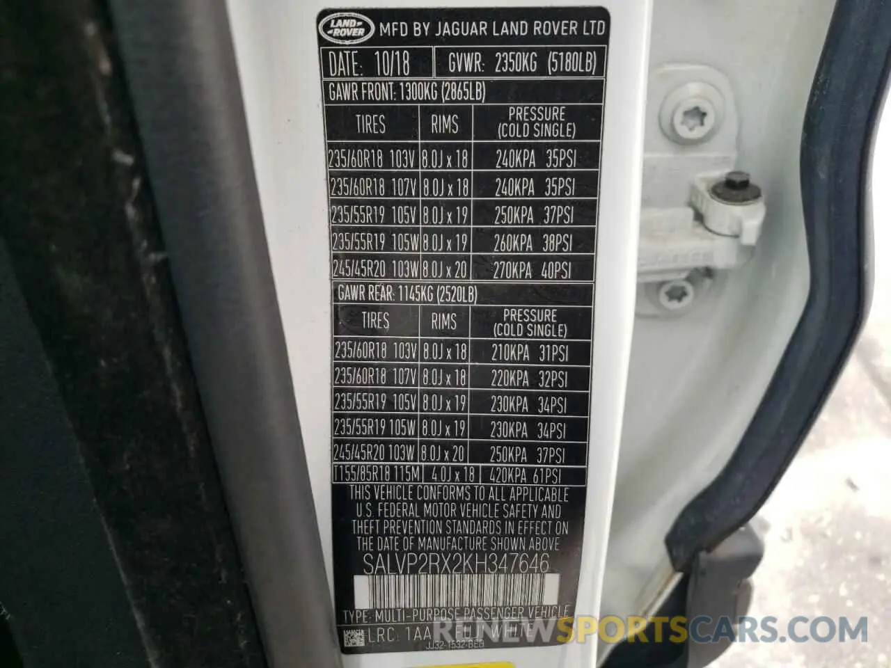 16 fotografías del automóvil dañado SALVP2RX2KH347646 LAND ROVER RANGEROVER 2019