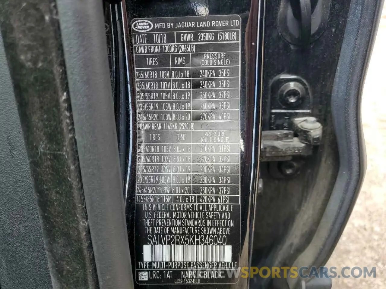 14 fotografías del automóvil dañado SALVP2RX5KH346040 LAND ROVER RANGEROVER 2019