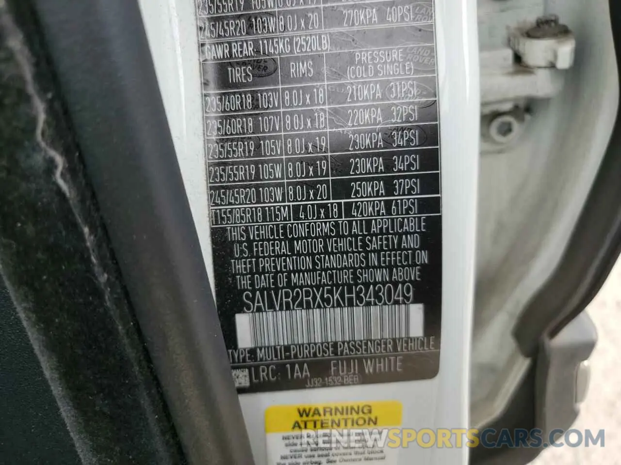 13 fotografías del automóvil dañado SALVR2RX5KH343049 LAND ROVER RANGEROVER 2019