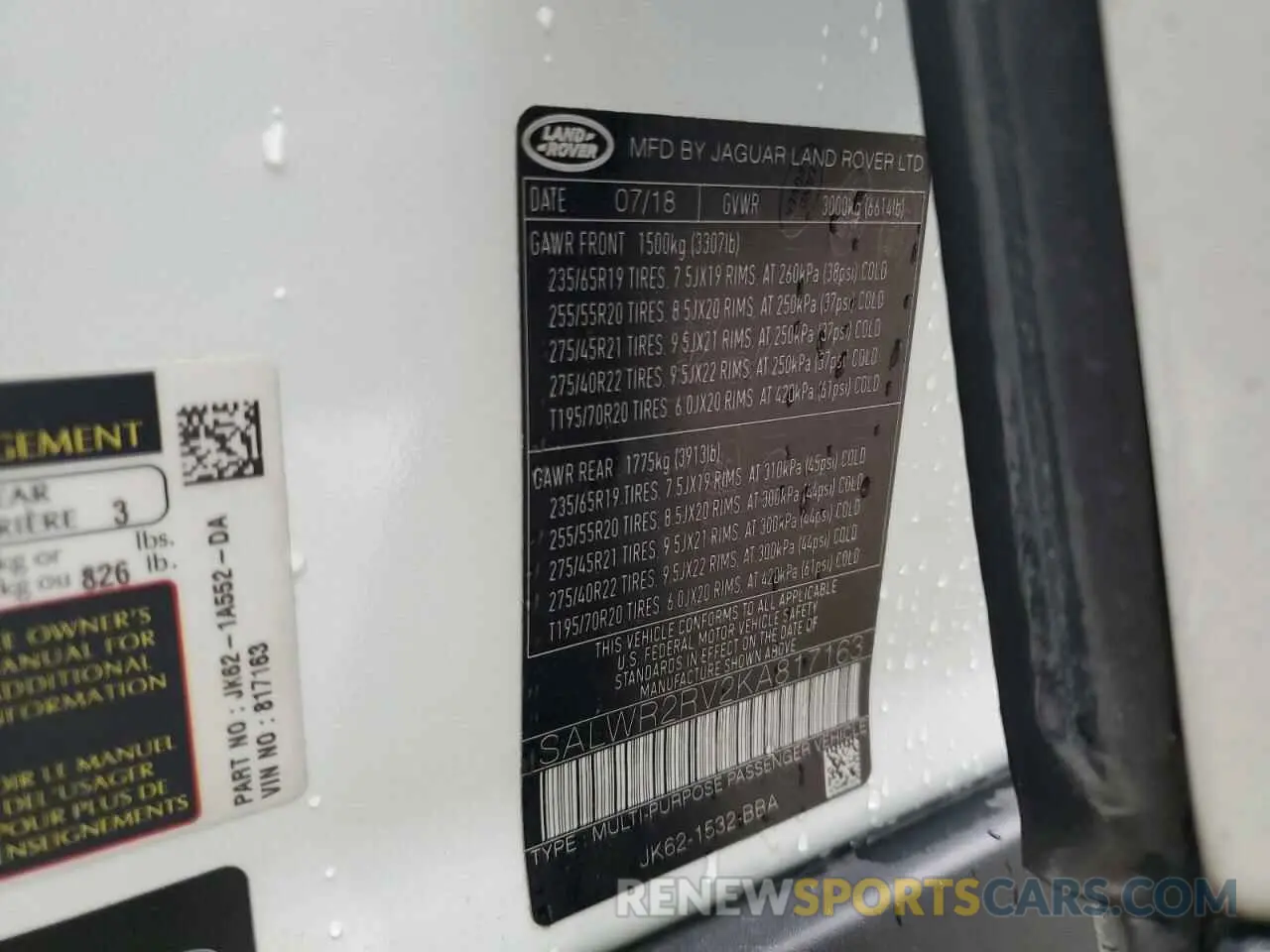 13 fotografías del automóvil dañado SALWR2RV2KA817163 LAND ROVER RANGEROVER 2019