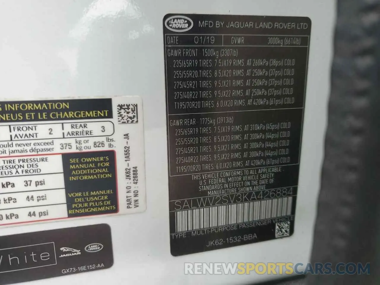 13 fotografías del automóvil dañado SALWV2SV3KA426884 LAND ROVER RANGEROVER 2019