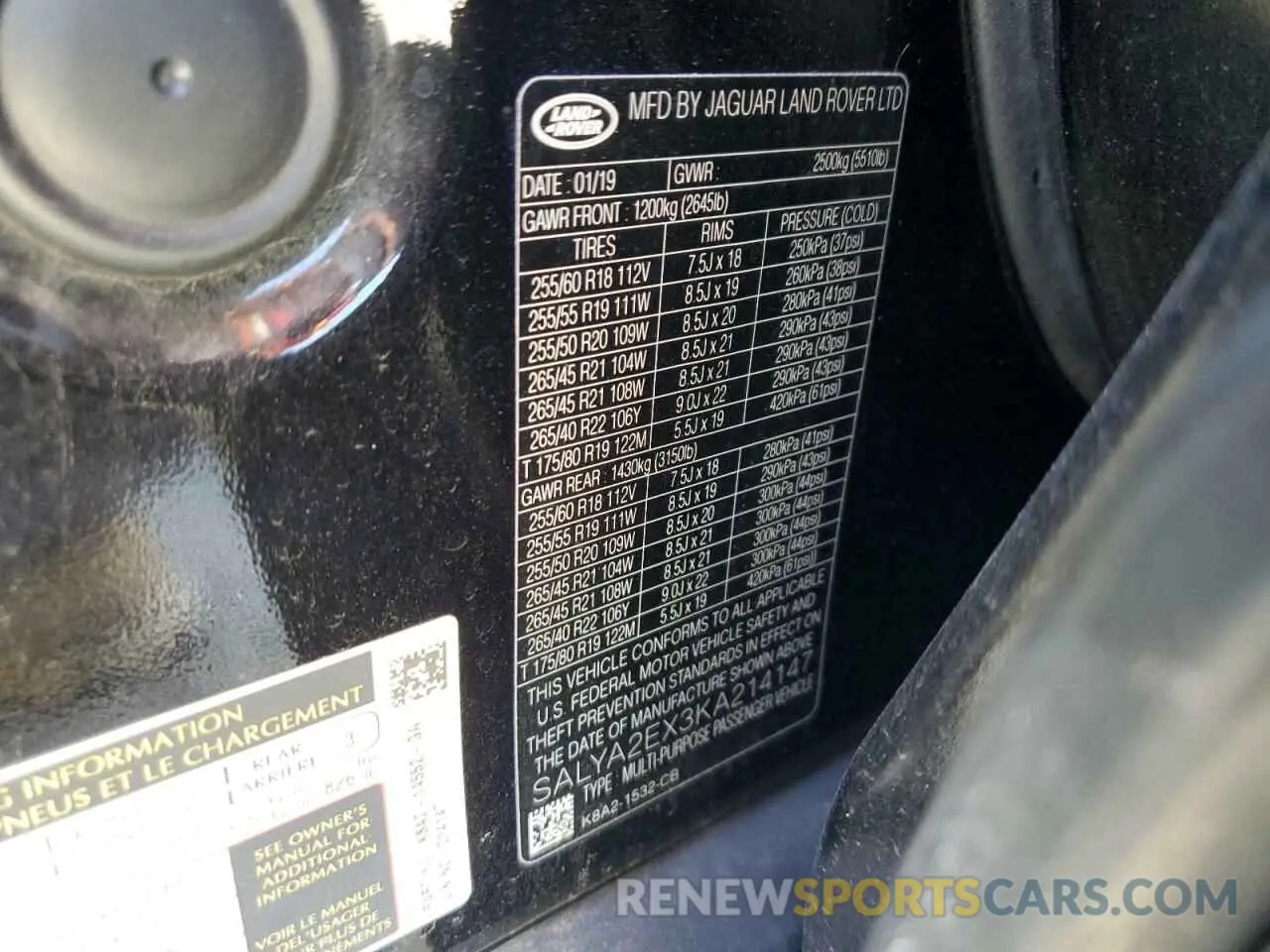 14 fotografías del automóvil dañado SALYA2EX3KA214147 LAND ROVER RANGEROVER 2019