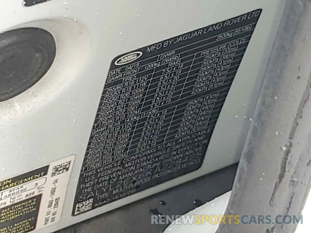 15 fotografías del automóvil dañado SALYL2EX6KA228425 LAND ROVER RANGEROVER 2019