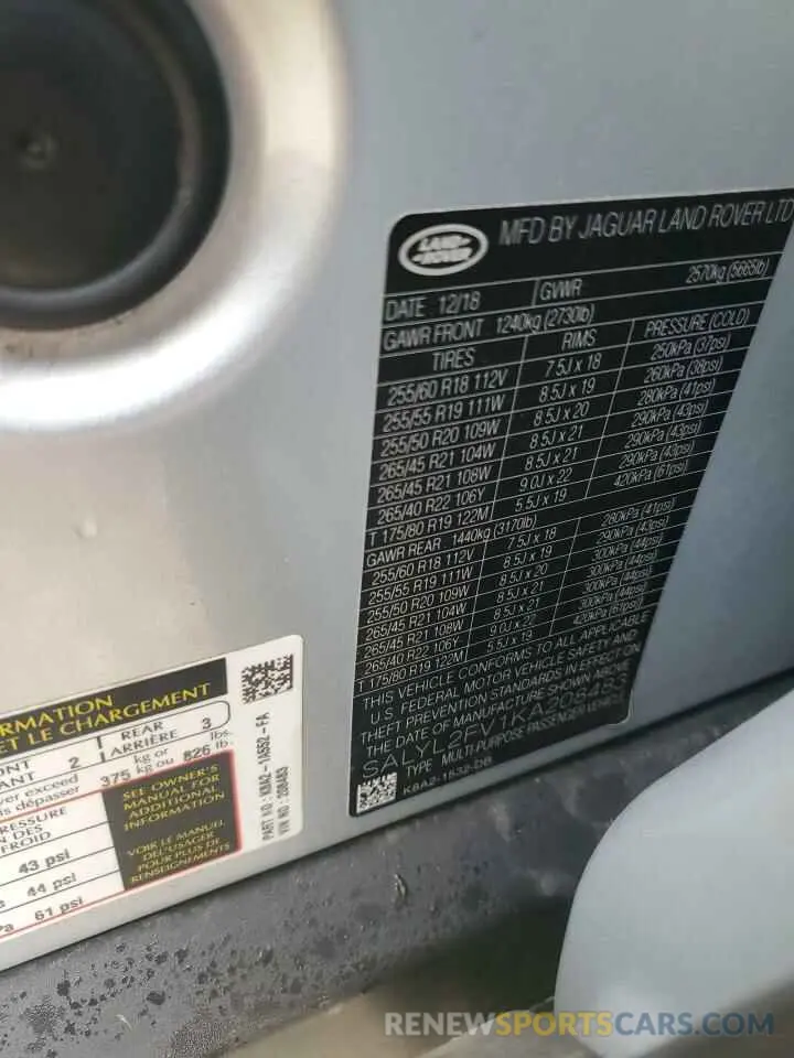 14 fotografías del automóvil dañado SALYL2FV1KA208483 LAND ROVER RANGEROVER 2019