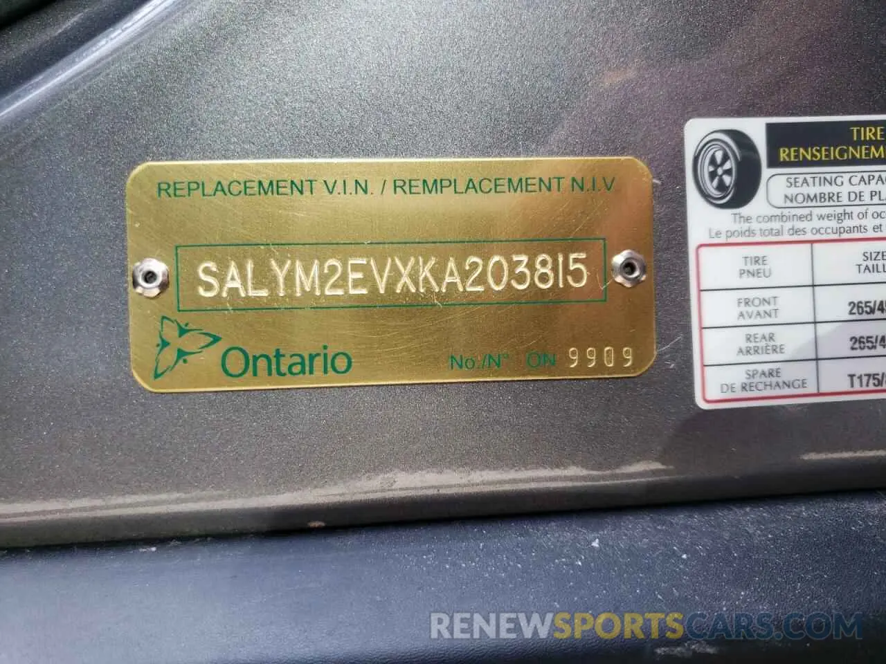 10 fotografías del automóvil dañado SALYM2EVXKA203815 LAND ROVER RANGEROVER 2019