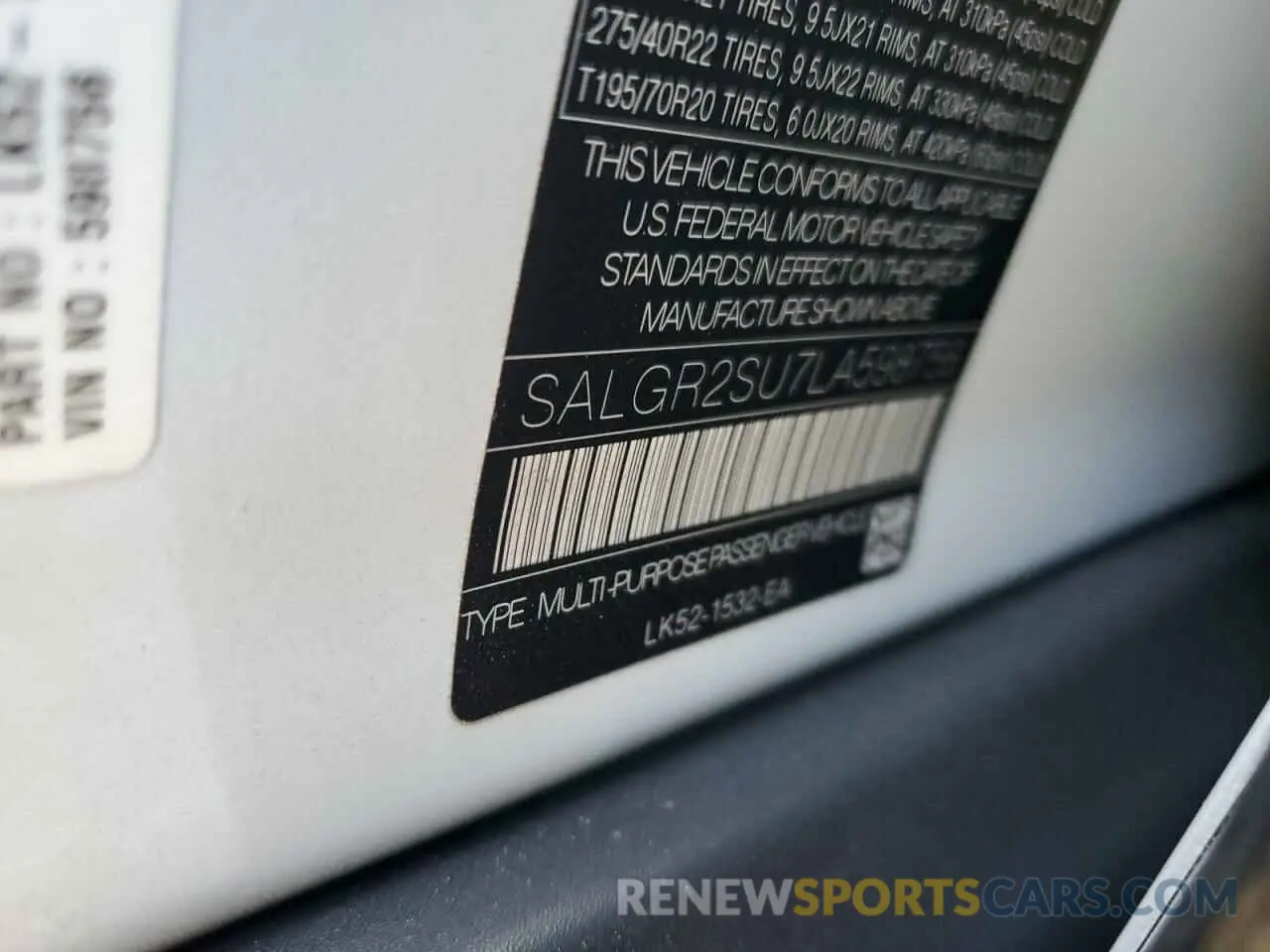 10 fotografías del automóvil dañado SALGR2SU7LA598756 LAND ROVER RANGEROVER 2020