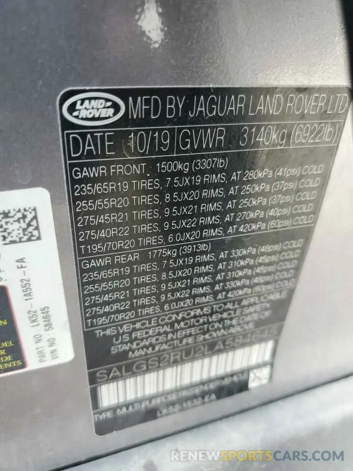 13 fotografías del automóvil dañado SALGS2RU2LA584645 LAND ROVER RANGEROVER 2020
