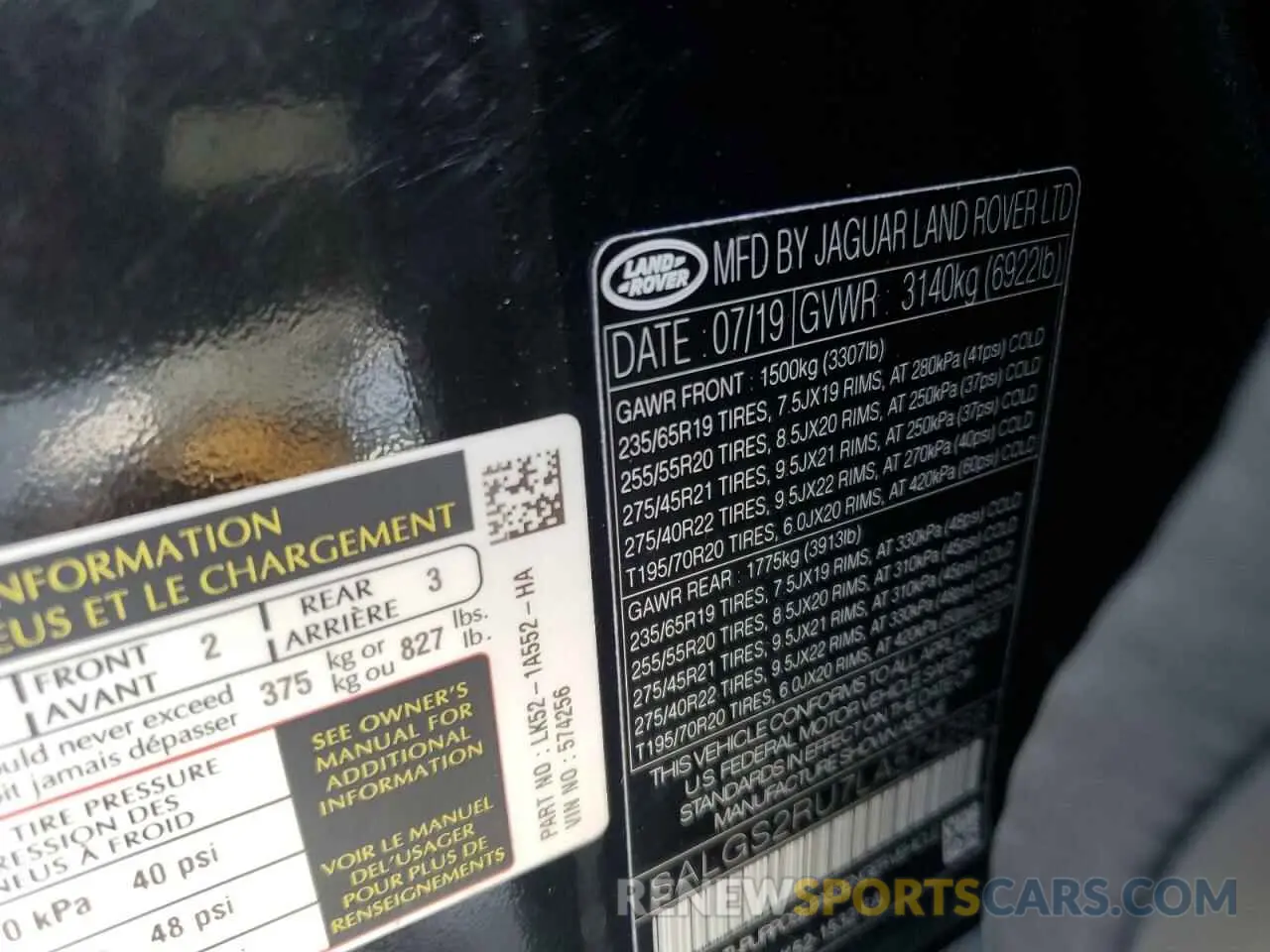 13 fotografías del automóvil dañado SALGS2RU7LA574256 LAND ROVER RANGEROVER 2020