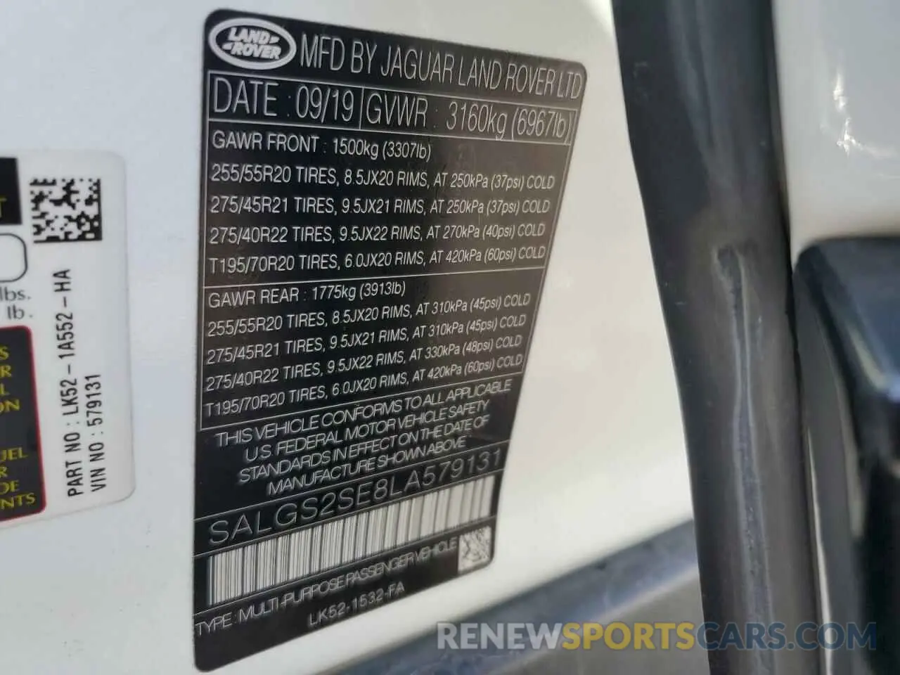 13 fotografías del automóvil dañado SALGS2SE8LA579131 LAND ROVER RANGEROVER 2020