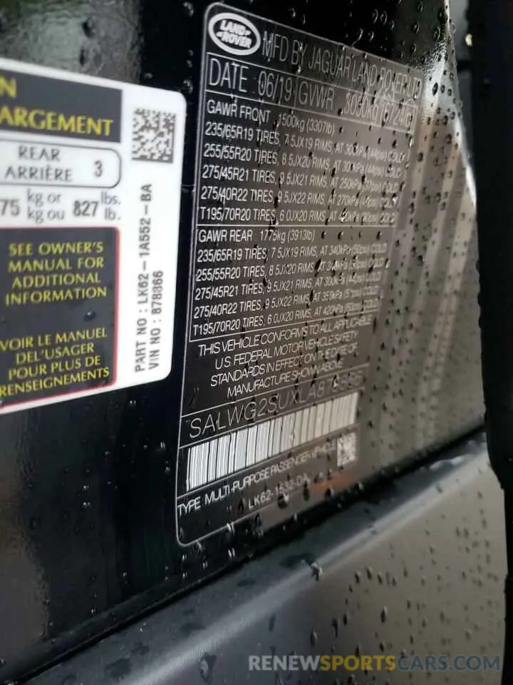 10 fotografías del automóvil dañado SALWG2SUXLA878866 LAND ROVER RANGEROVER 2020
