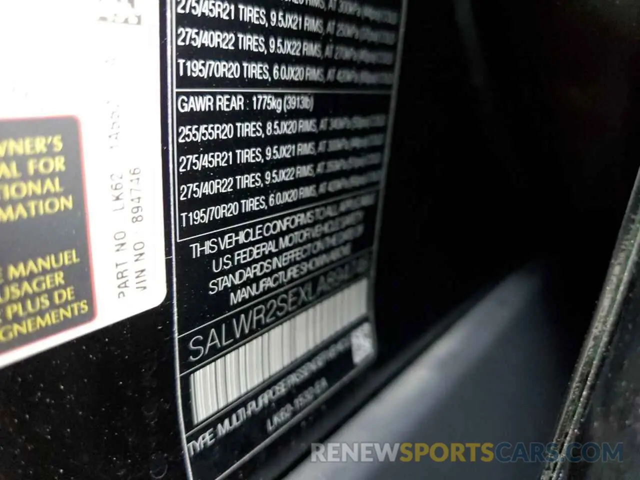10 fotografías del automóvil dañado SALWR2SEXLA894746 LAND ROVER RANGEROVER 2020