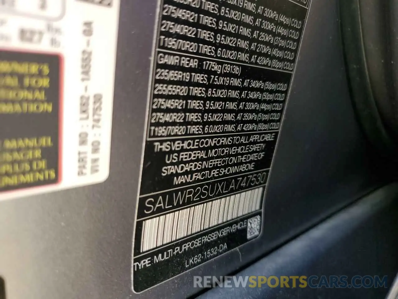 13 fotografías del automóvil dañado SALWR2SUXLA747530 LAND ROVER RANGEROVER 2020