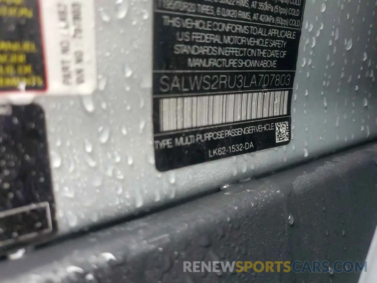 13 fotografías del automóvil dañado SALWS2RU3LA707803 LAND ROVER RANGEROVER 2020