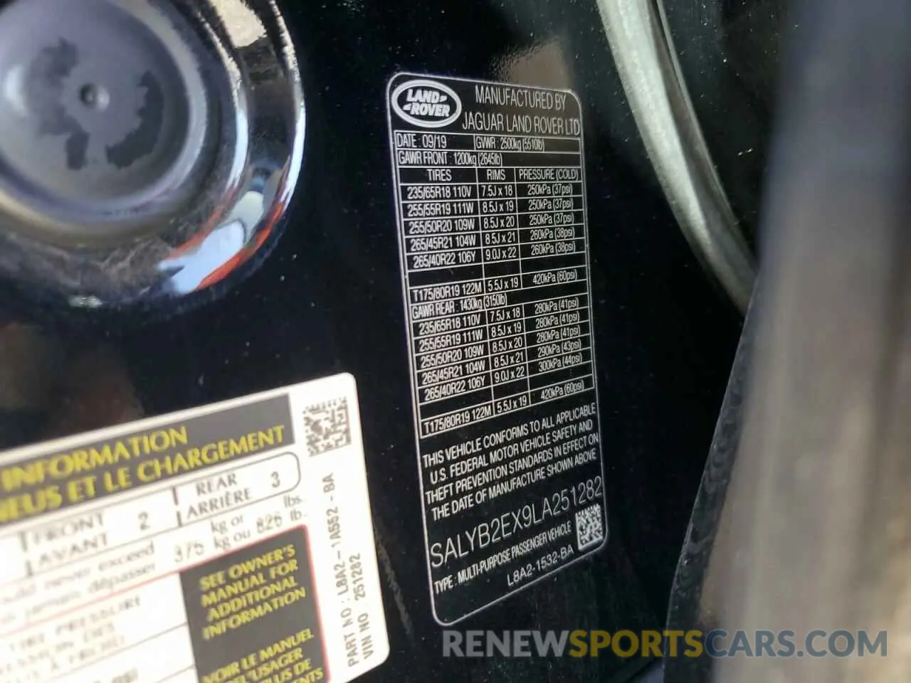 13 fotografías del automóvil dañado SALYB2EX9LA251282 LAND ROVER RANGEROVER 2020