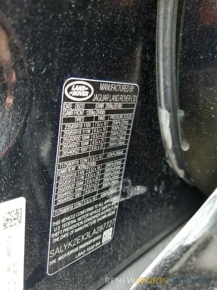 14 fotografías del automóvil dañado SALYK2EX3LA287727 LAND ROVER RANGEROVER 2020