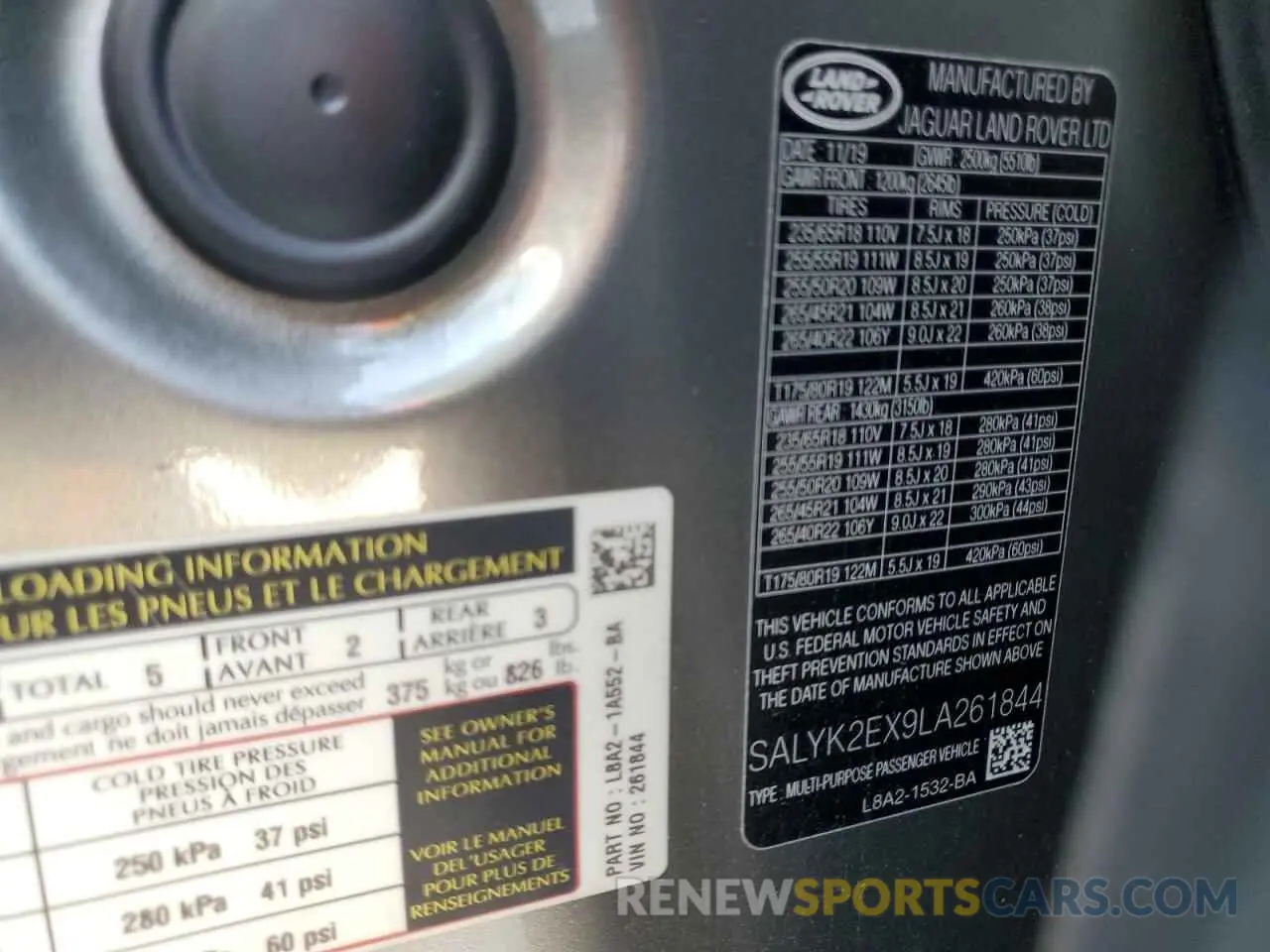 13 fotografías del automóvil dañado SALYK2EX9LA261844 LAND ROVER RANGEROVER 2020