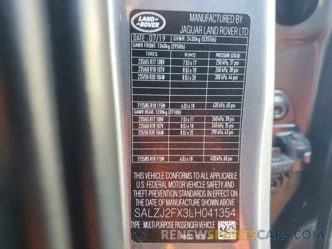 16 fotografías del automóvil dañado SALZJ2FX3LH041354 LAND ROVER RANGEROVER 2020