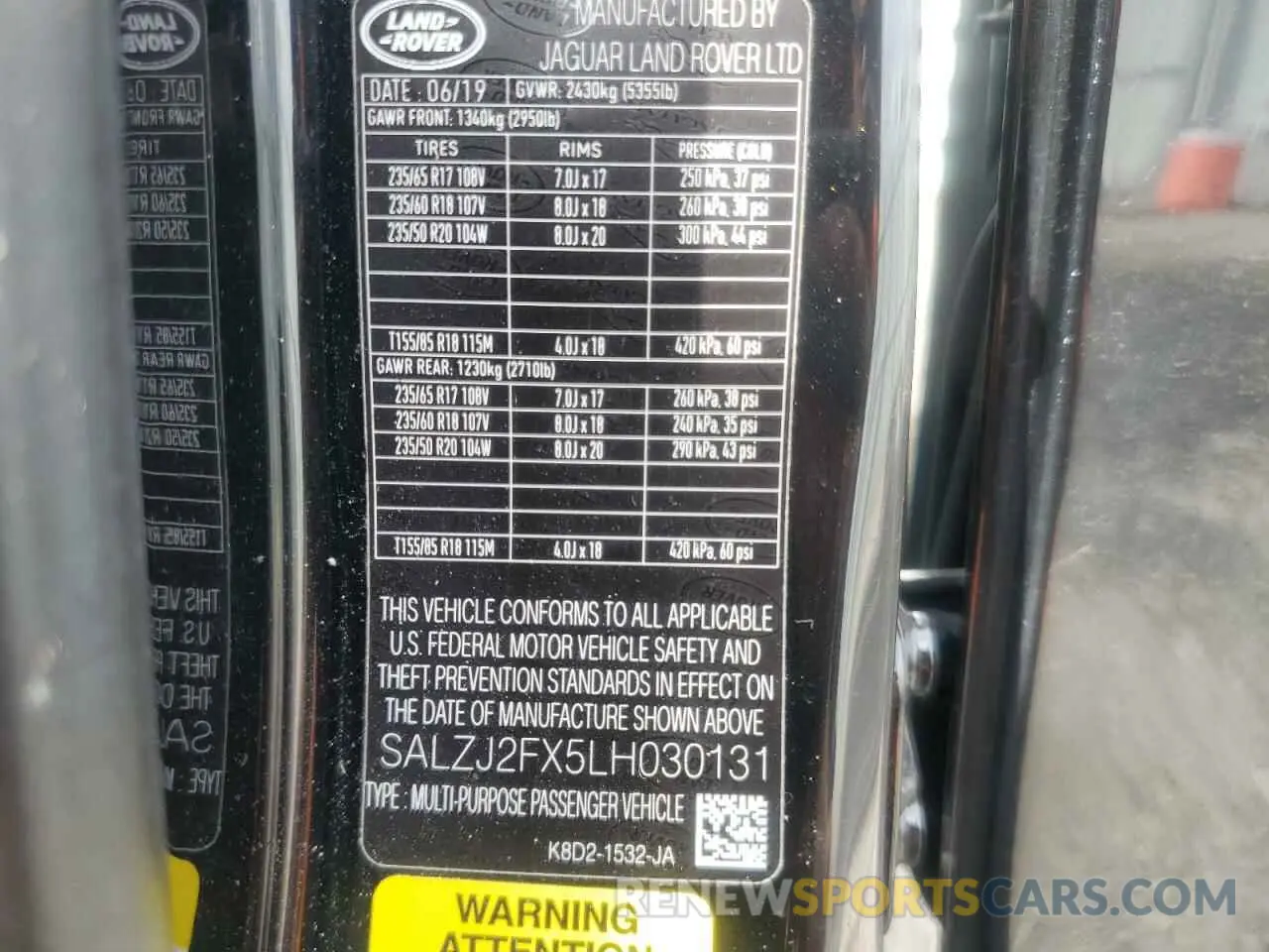 14 fotografías del automóvil dañado SALZJ2FX5LH030131 LAND ROVER RANGEROVER 2020