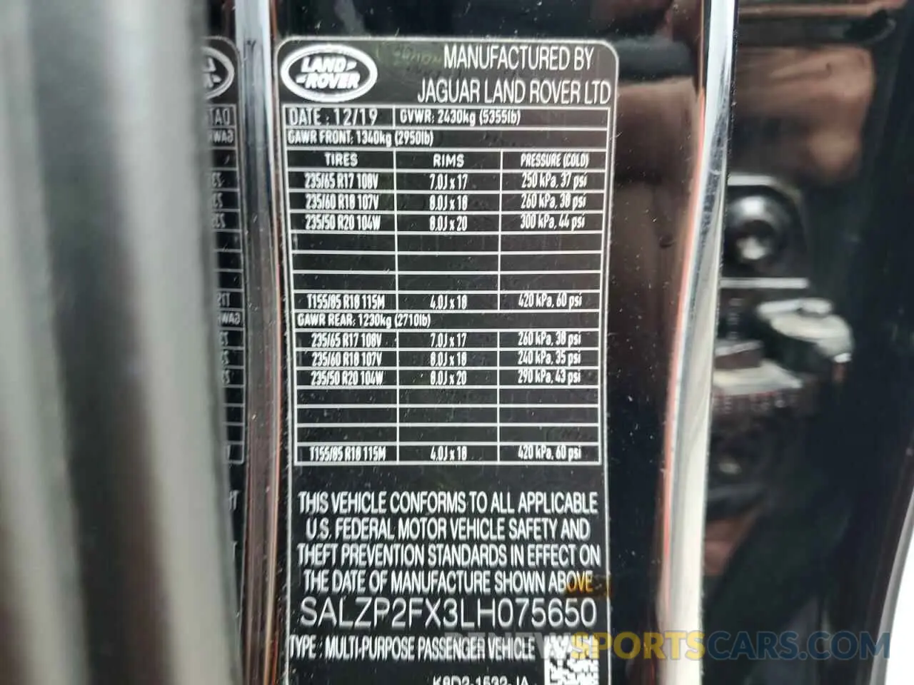 14 fotografías del automóvil dañado SALZP2FX3LH075650 LAND ROVER RANGEROVER 2020