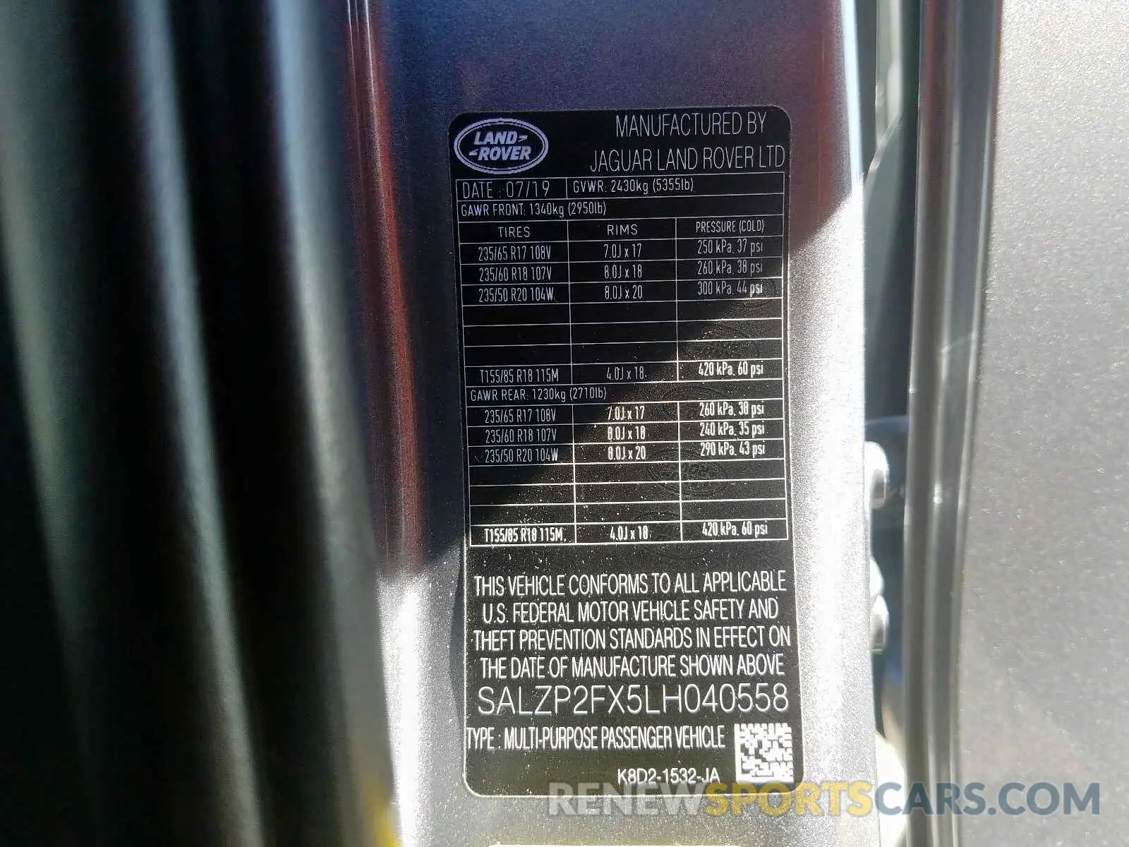 10 fotografías del automóvil dañado SALZP2FX5LH040558 LAND ROVER RANGEROVER 2020
