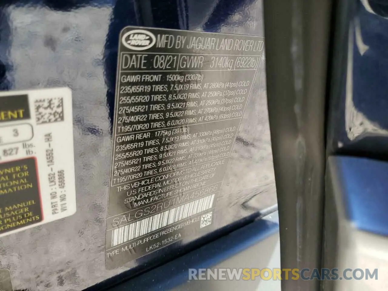 14 fotografías del automóvil dañado SALGS2RU1MA456866 LAND ROVER RANGEROVER 2021