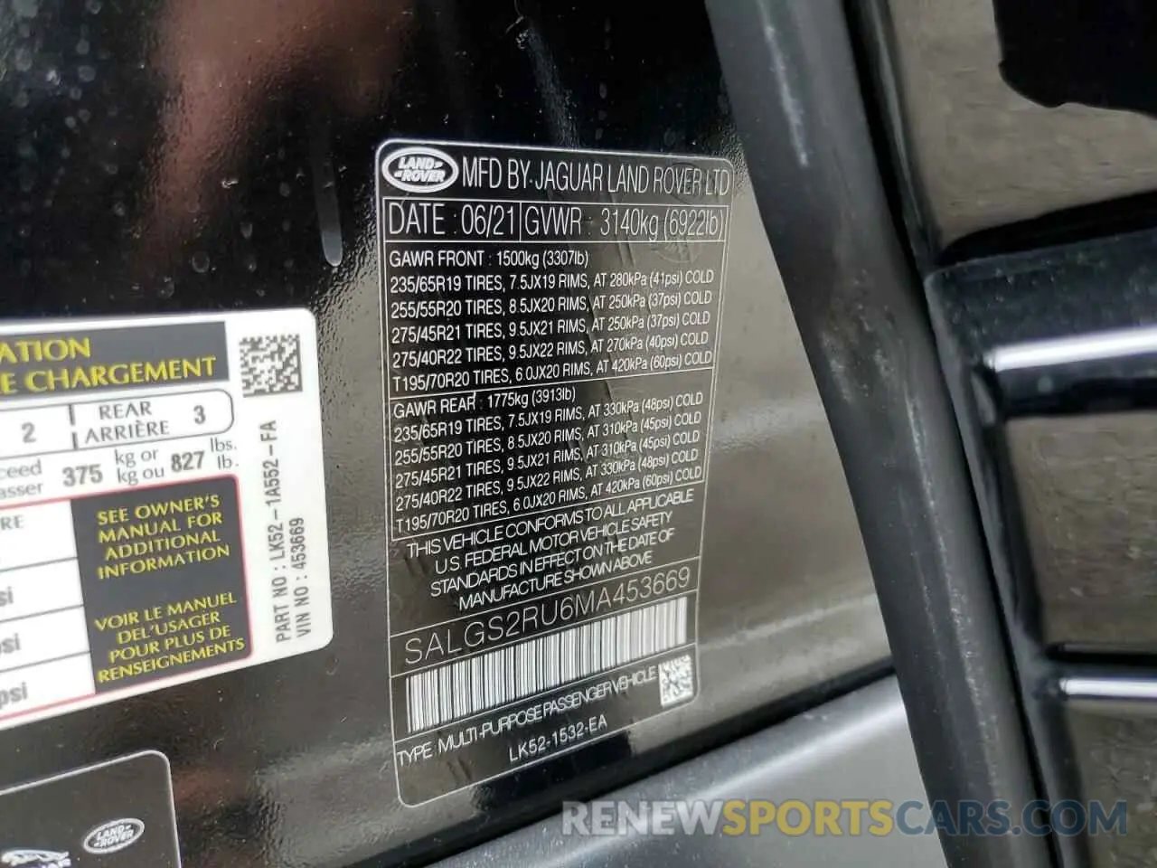 13 fotografías del automóvil dañado SALGS2RU6MA453669 LAND ROVER RANGEROVER 2021