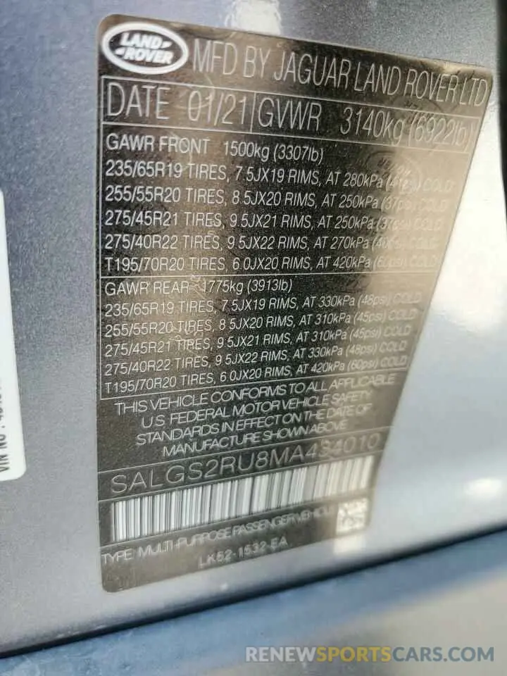13 fotografías del automóvil dañado SALGS2RU8MA434010 LAND ROVER RANGEROVER 2021