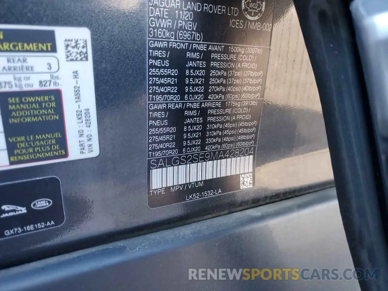 13 fotografías del automóvil dañado SALGS2SE9MA428204 LAND ROVER RANGEROVER 2021