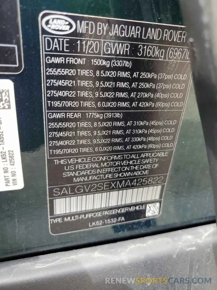 13 fotografías del automóvil dañado SALGV2SEXMA425822 LAND ROVER RANGEROVER 2021