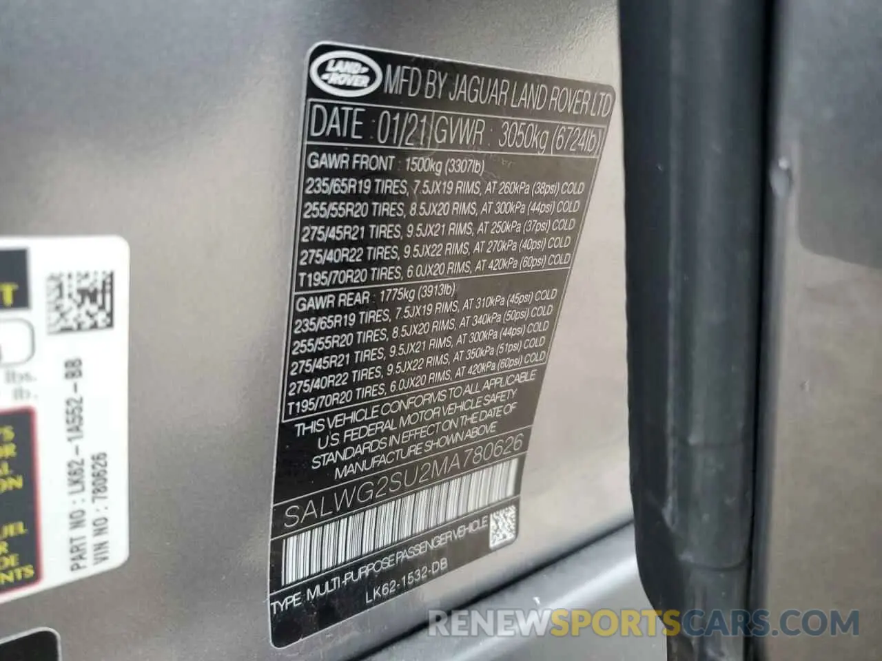 12 fotografías del automóvil dañado SALWG2SU2MA780626 LAND ROVER RANGEROVER 2021