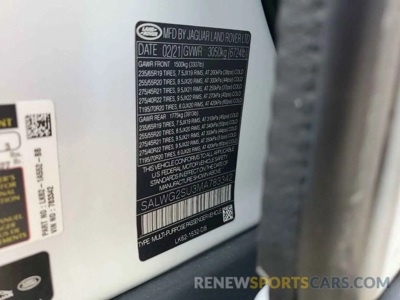 14 fotografías del automóvil dañado SALWG2SU3MA783342 LAND ROVER RANGEROVER 2021