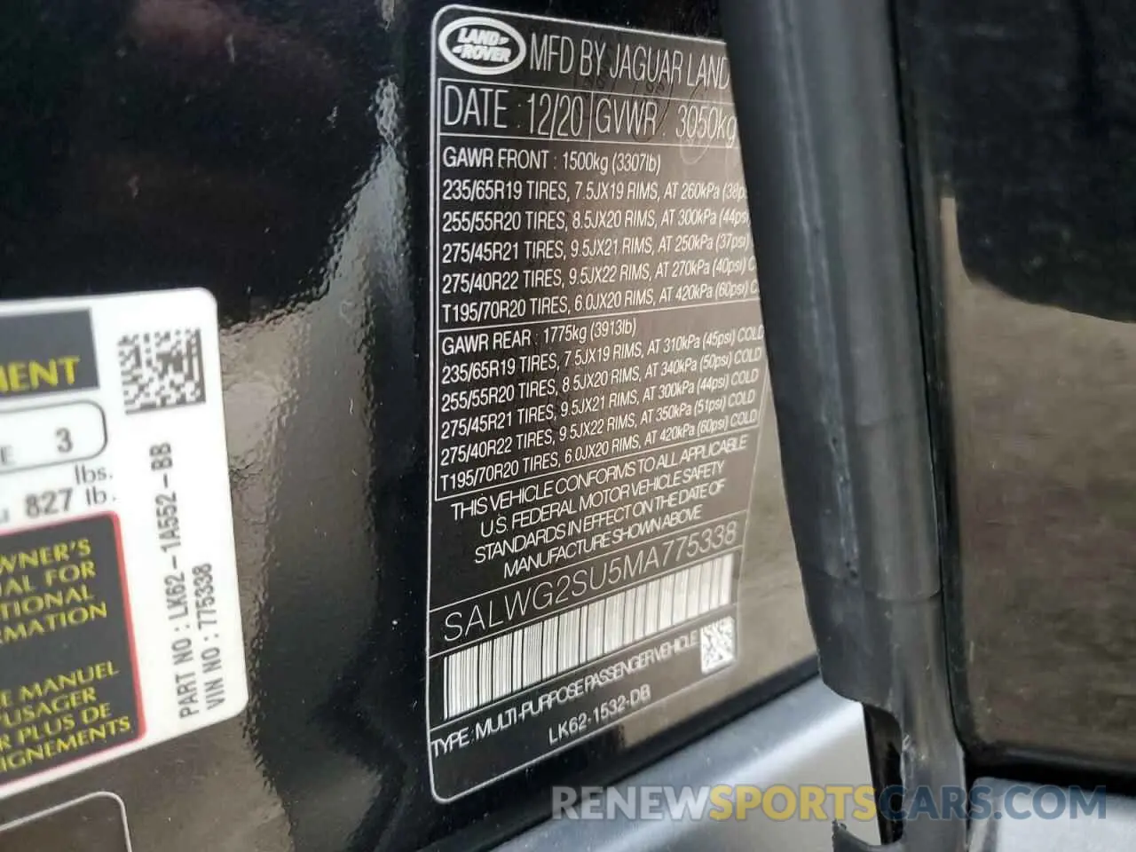 13 fotografías del automóvil dañado SALWG2SU5MA775338 LAND ROVER RANGEROVER 2021