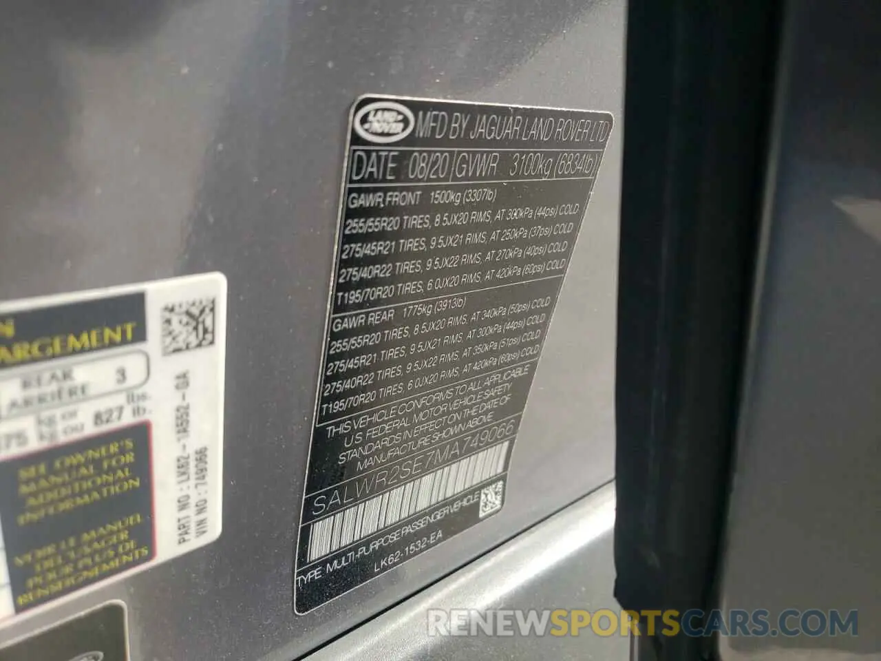 15 fotografías del automóvil dañado SALWR2SE7MA749066 LAND ROVER RANGEROVER 2021