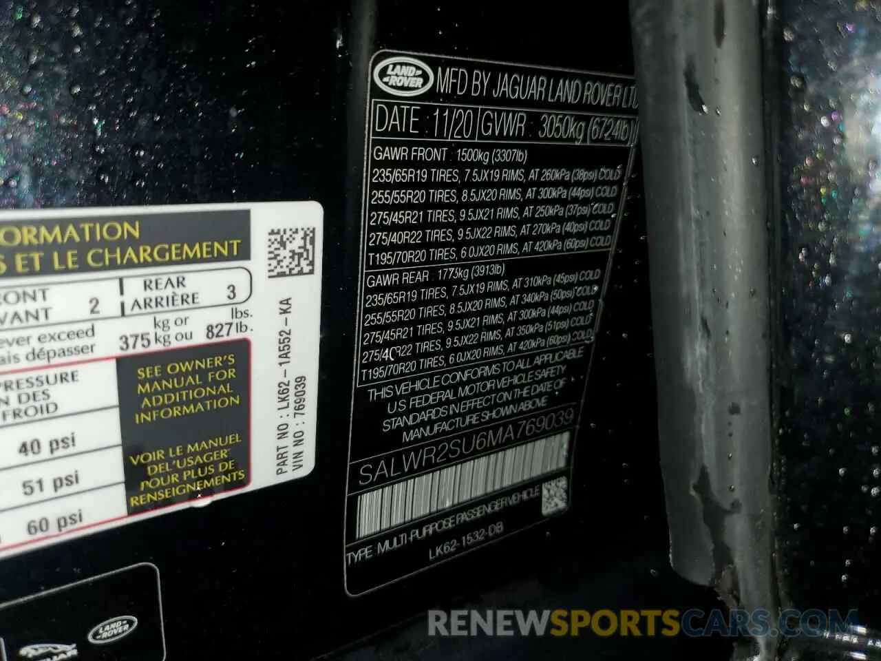 13 fotografías del automóvil dañado SALWR2SU6MA769039 LAND ROVER RANGEROVER 2021