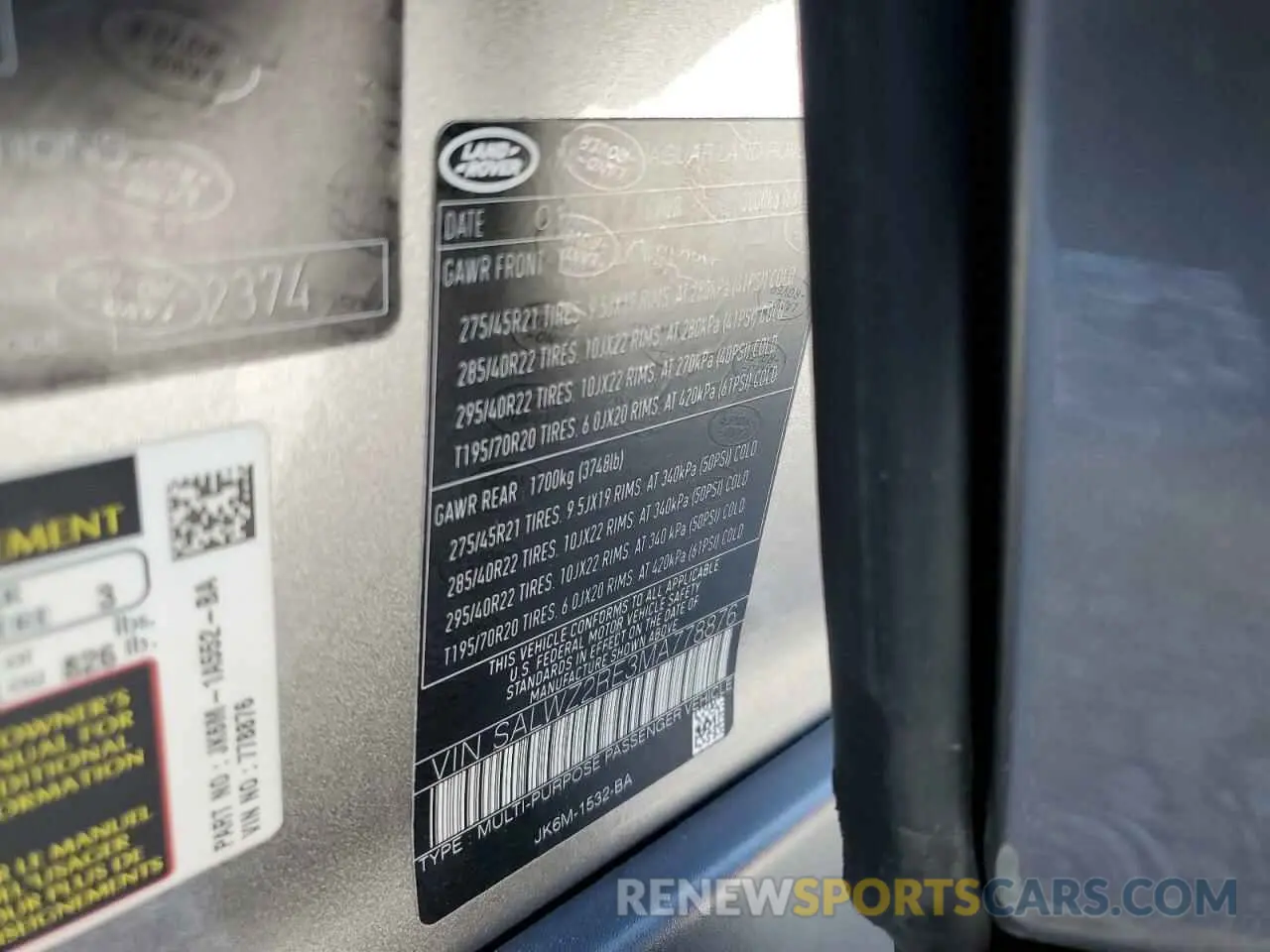14 fotografías del automóvil dañado SALWZ2RE3MA778876 LAND ROVER RANGEROVER 2021