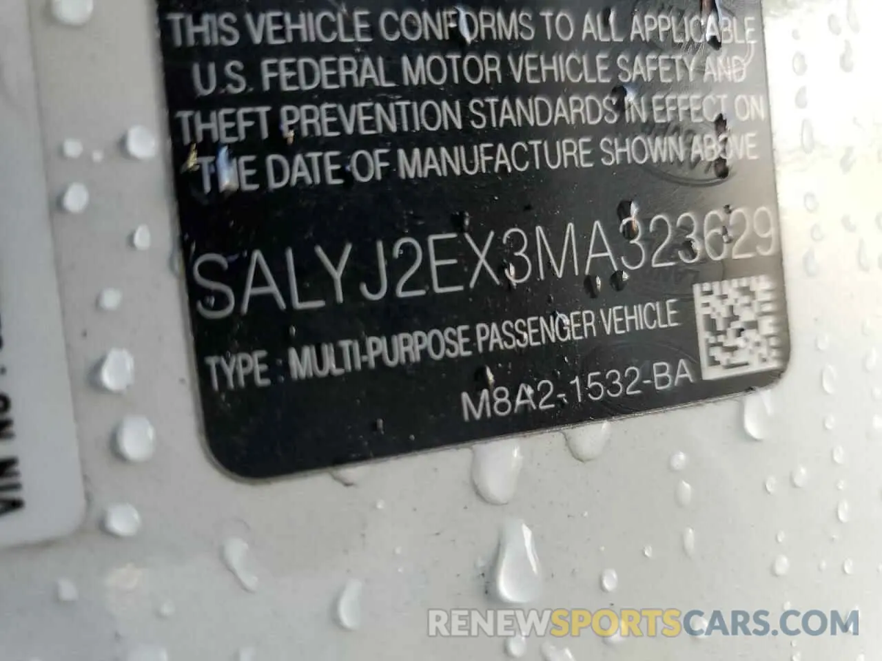 10 fotografías del automóvil dañado SALYJ2EX3MA323629 LAND ROVER RANGEROVER 2021