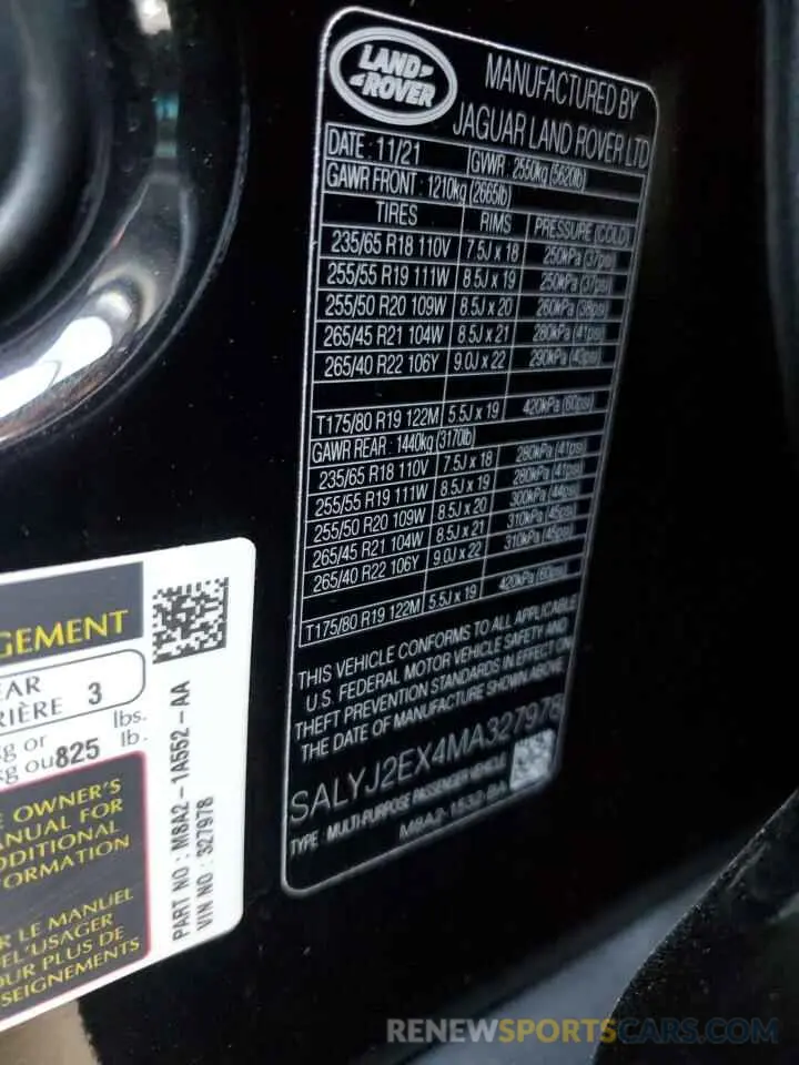 14 fotografías del automóvil dañado SALYJ2EX4MA327978 LAND ROVER RANGEROVER 2021