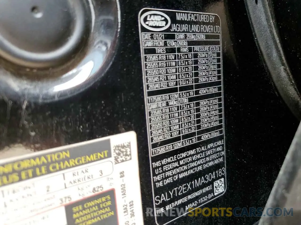 13 fotografías del automóvil dañado SALYT2EX1MA304183 LAND ROVER RANGEROVER 2021