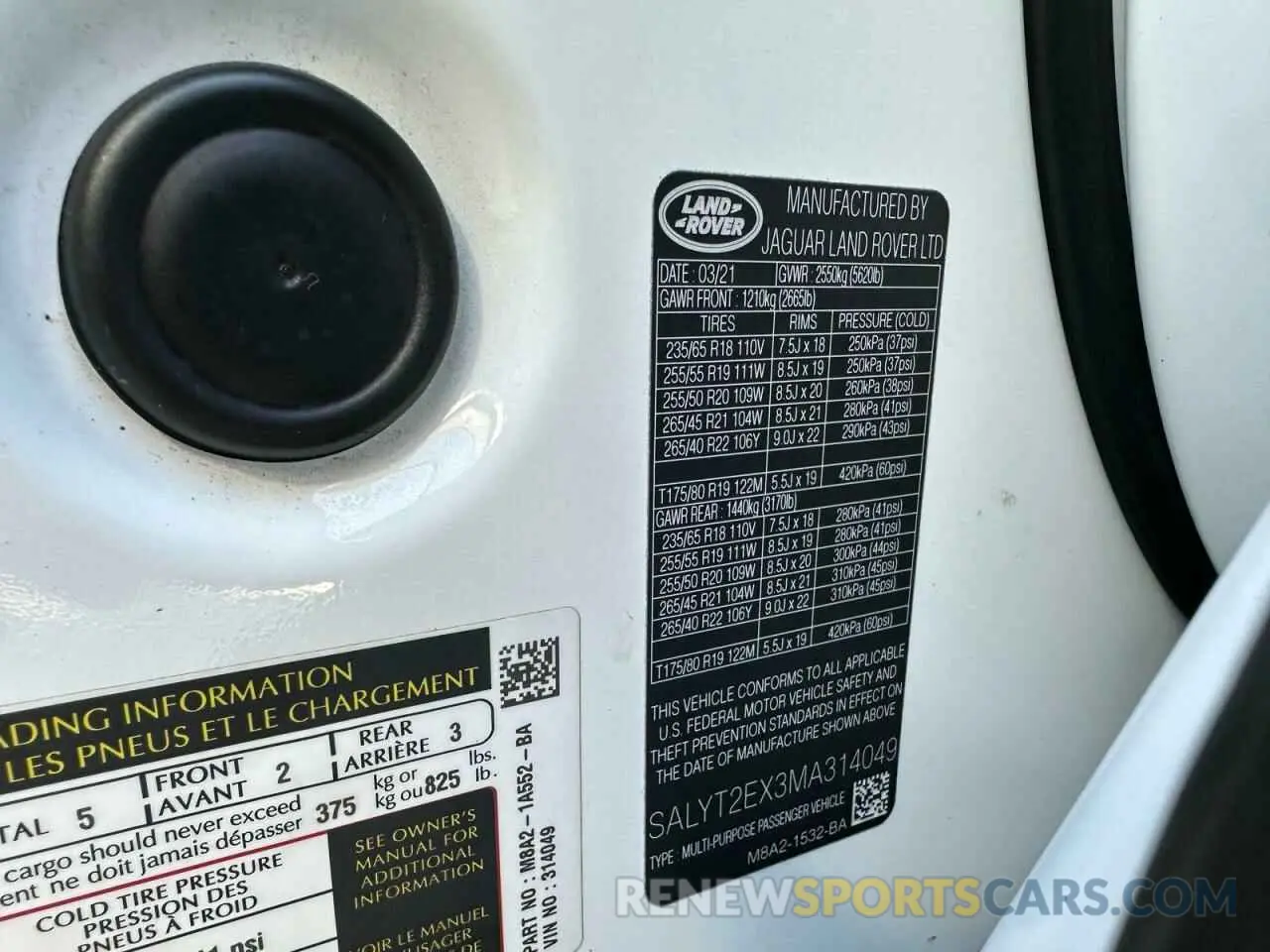 10 fotografías del automóvil dañado SALYT2EX3MA314049 LAND ROVER RANGEROVER 2021