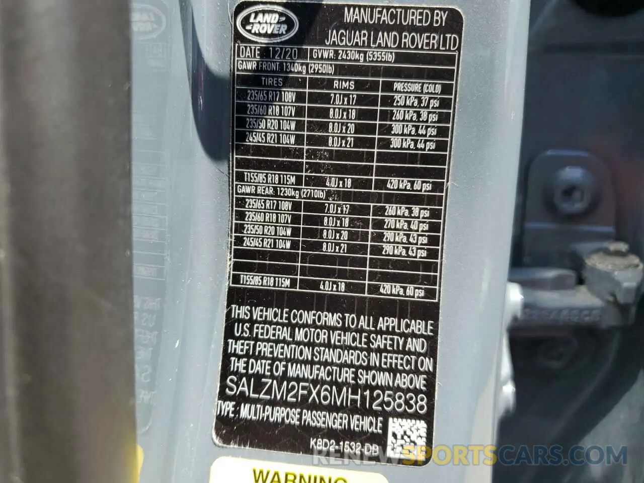 13 fotografías del automóvil dañado SALZM2FX6MH125838 LAND ROVER RANGEROVER 2021