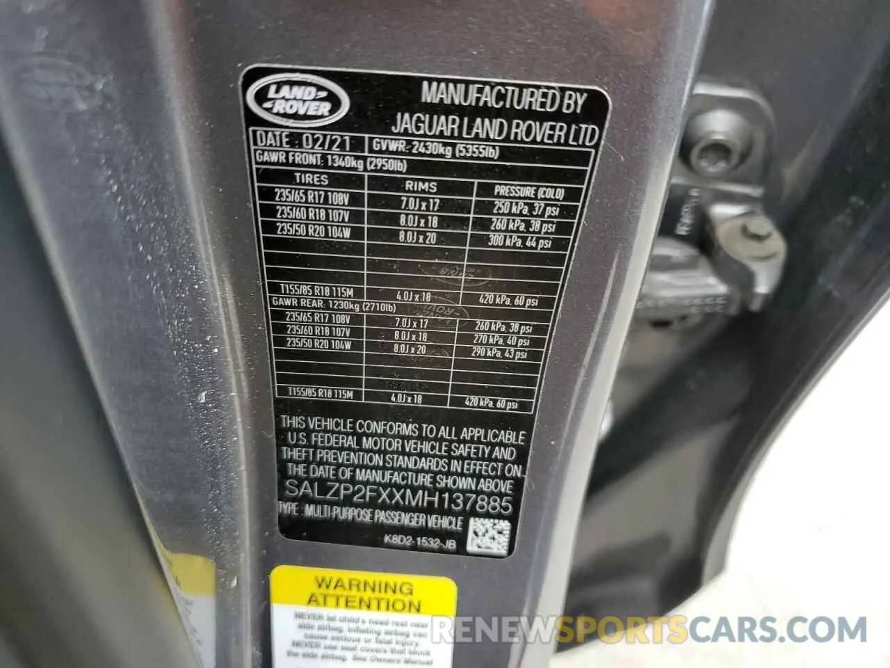 13 fotografías del automóvil dañado SALZP2FXXMH137885 LAND ROVER RANGEROVER 2021